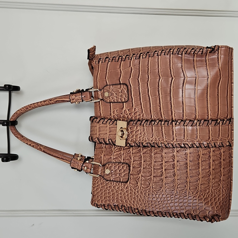 Like New Crocodile-Embossed Large Brown Vegan Handbag/ Tote/ Crossbody
